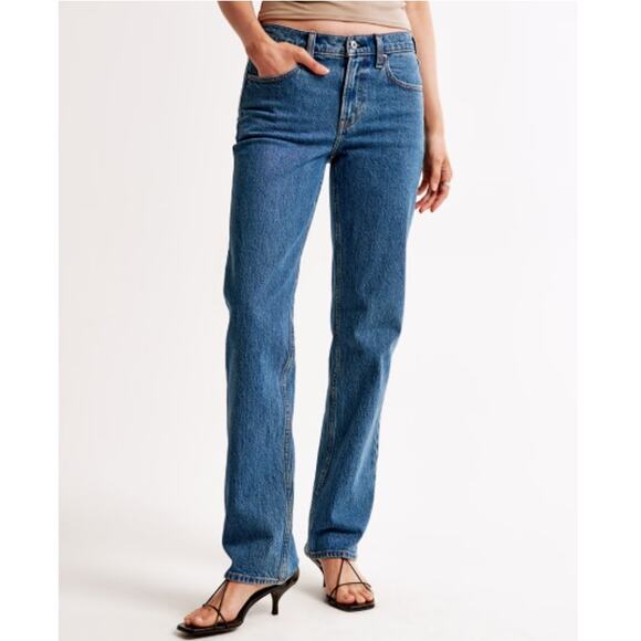 Abercrombie & Fitch Women's Dark Marble Mid Rise 90s Straight Jeans Size 30 - Picture 1 of 11